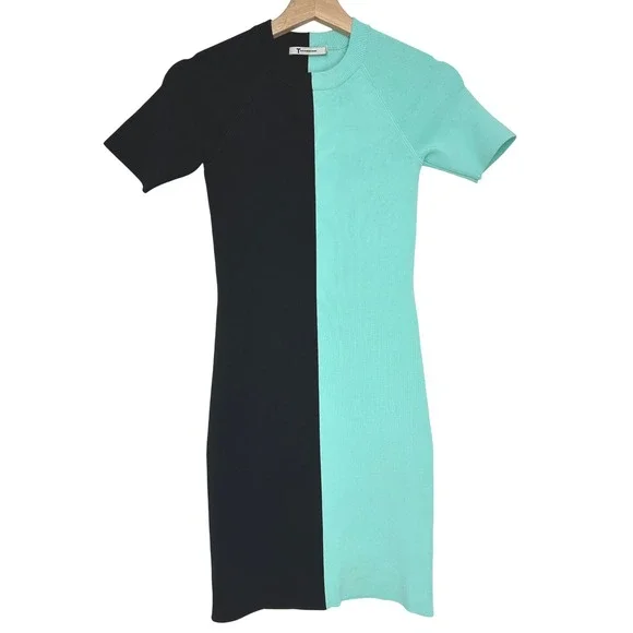 ASO‎ Zendaya T Alexander Wang Colorblock Bodycon DressBlack TealSZ S